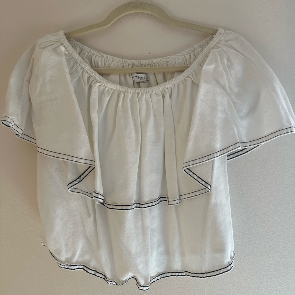 Zara white with black trim off the shoulder top